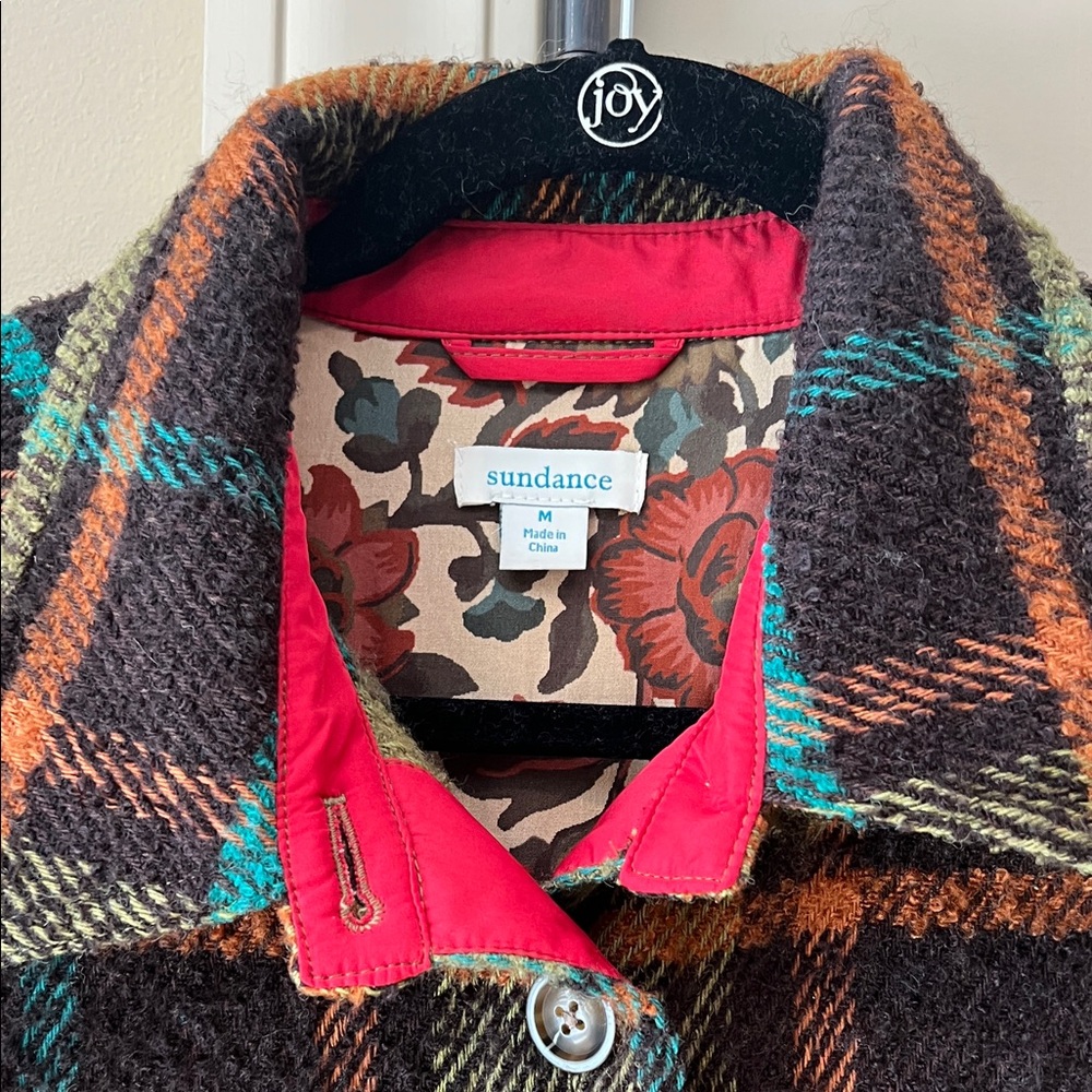 Sundance Multicolor Plaid Coat with Tan Sleeves - Picture 3 of 6